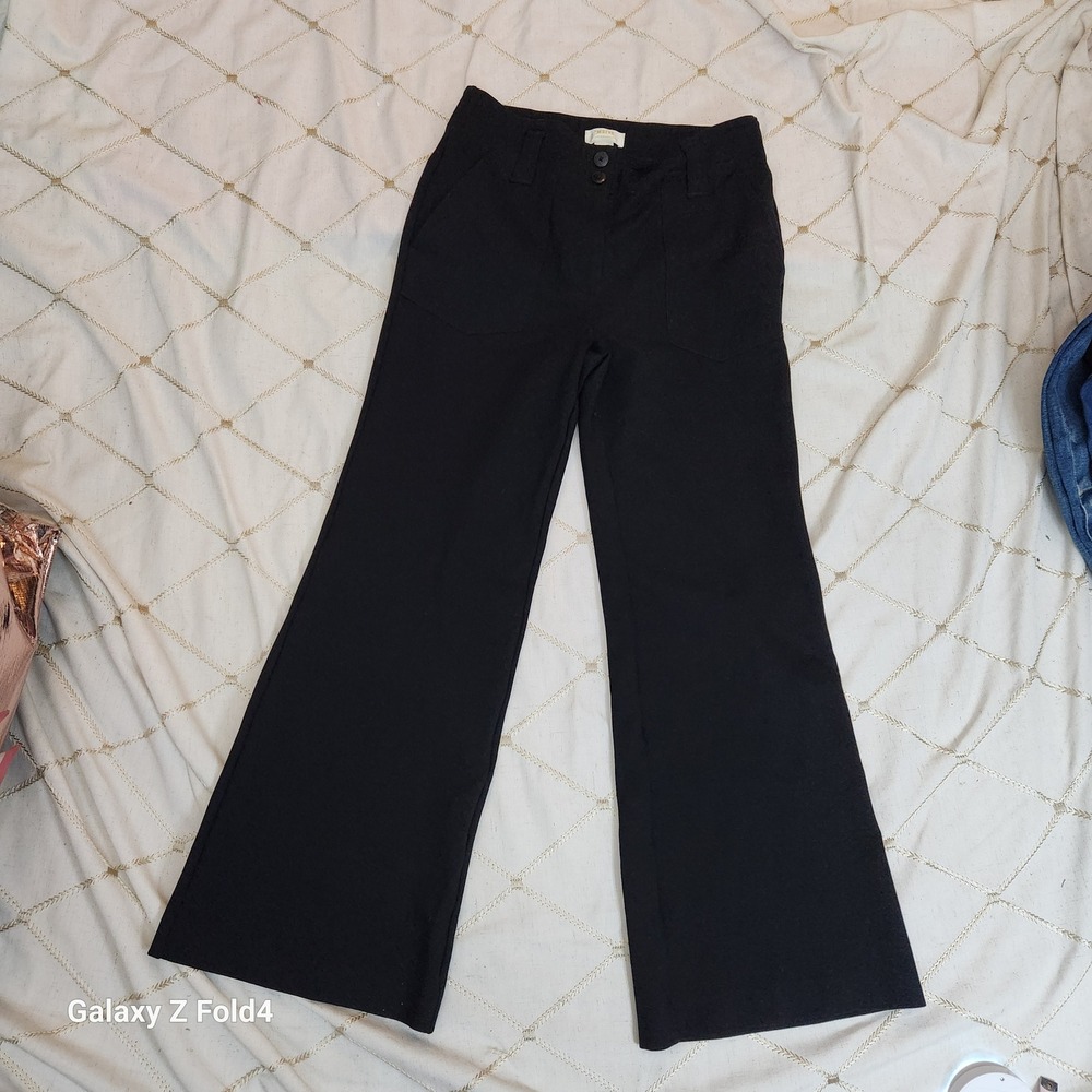Maeve‎ Anthropologie Womens Black Wide Leg Trousers High Rise Pants Size 8